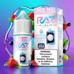 Modré maliny & cukrová vata Pod Juice RAZ Salt 30ml